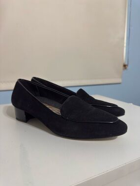 Ros Hommerson Black Suede Low Block Heel Loafers